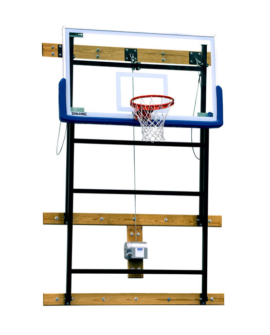 WALL-BRACED FOLD-UP BACKSTOP W/MANUAL WINCH (85-108" EXTENSION)