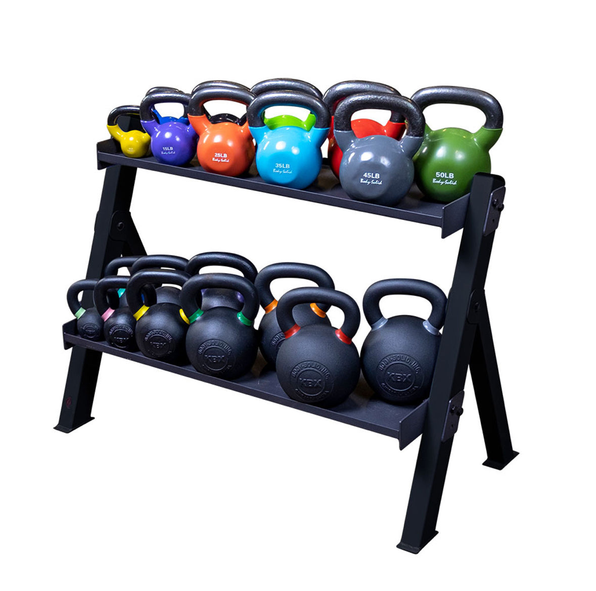 Body Solid 2-Tier Adjustable Shelf Dumbbell and Kettlebell Rack