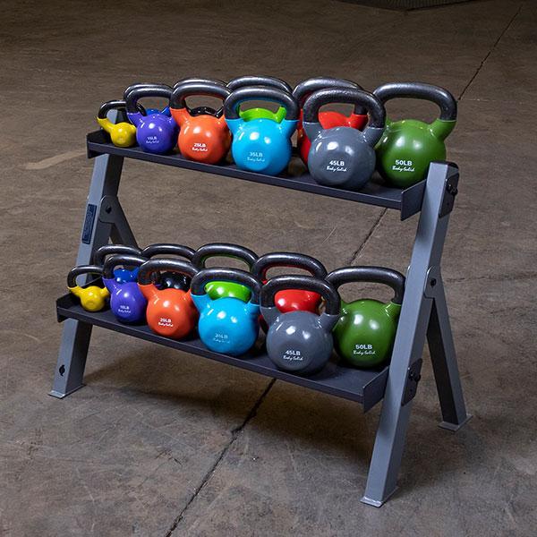 Body Solid 2-Tier Adjustable Shelf Dumbbell and Kettlebell Rack