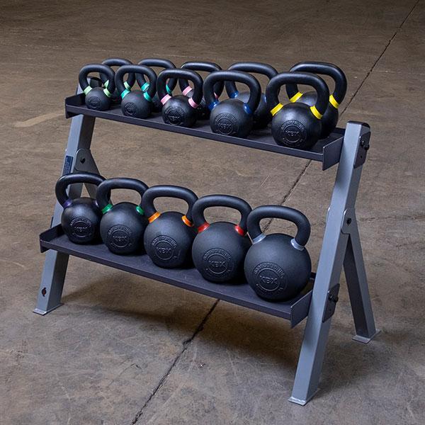 Body Solid 2-Tier Adjustable Shelf Dumbbell and Kettlebell Rack