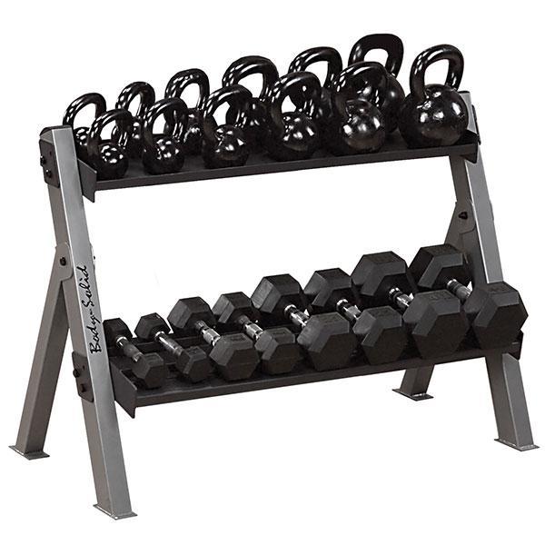 Body Solid 2-Tier Adjustable Shelf Dumbbell and Kettlebell Rack