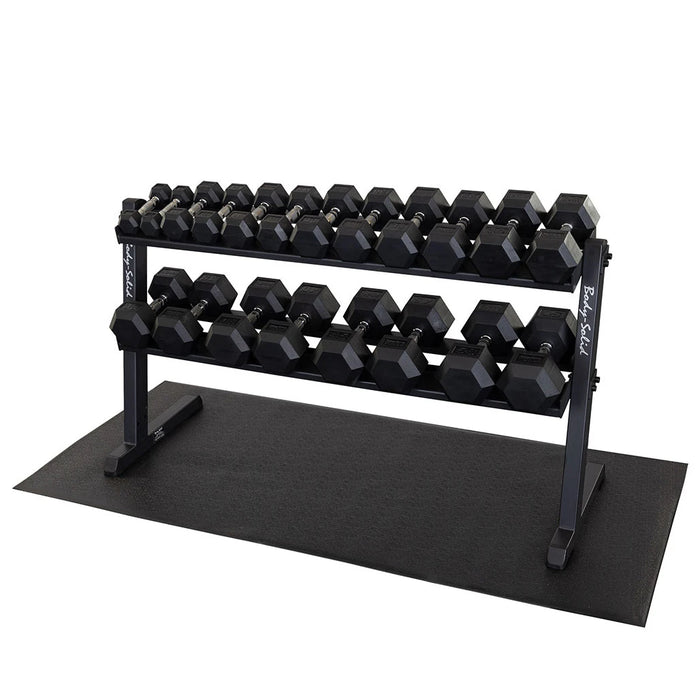 5-50 lb. Rubber Coated Dumbbell Package w/ 2-Tier Storage Rack