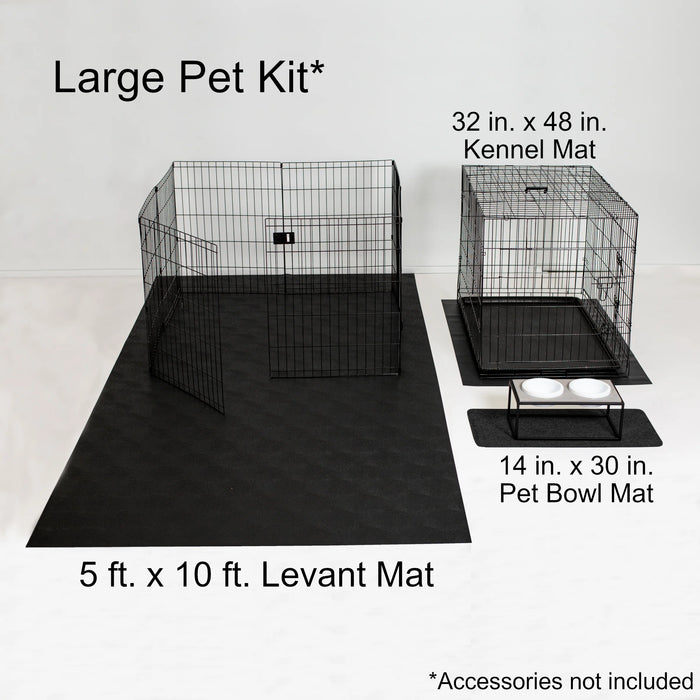Pet Parent Kit with  5' x 10' Levant Floor Protector, Kennel Mat & Grey Pet Bowl Mat