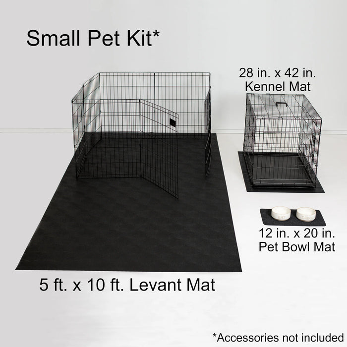 Pet Parent Kit with  5' x 10' Levant Floor Protector, Kennel Mat & Grey Pet Bowl Mat