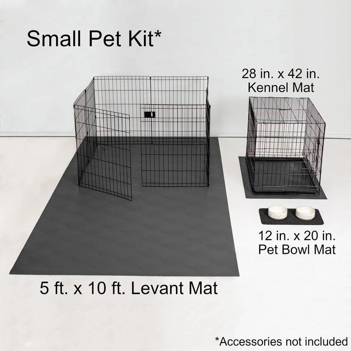 Pet Parent Kit with  5' x 10' Levant Floor Protector, Kennel Mat & Grey Pet Bowl Mat