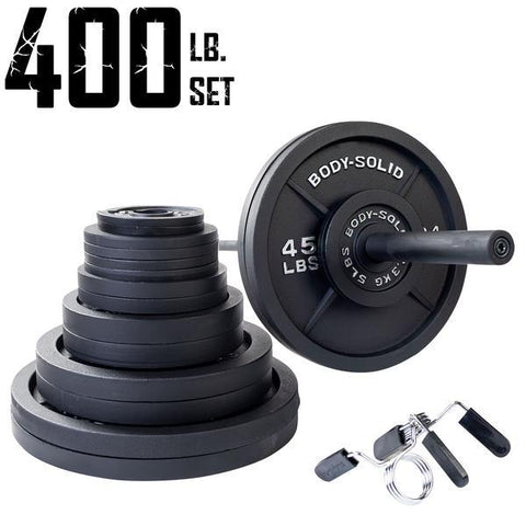 400 lb. Cast Iron Olympic Weight Set with 7ft. Olympic Bar, Collars
