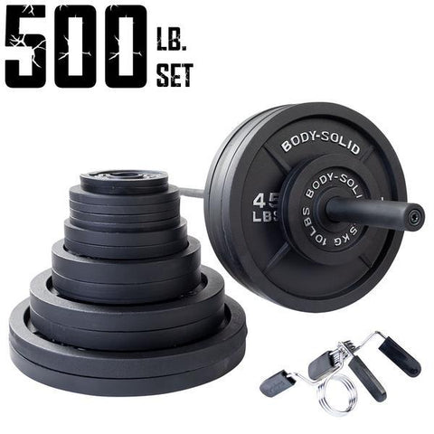 500 lb. Cast Iron Olympic Weight Set with 7ft. Olympic Bar, Collars
