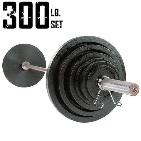 300 lb. Cast Iron Olympic Weight Set with 7ft. Chrome Olympic Bar, Collars