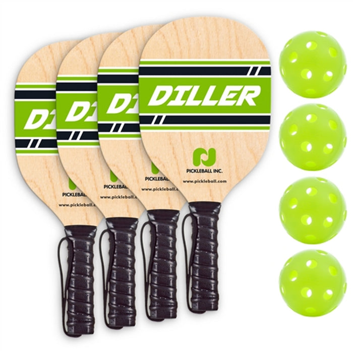 Diller 4-Player Pack - 4 Wood Paddles/4 Balls/Rules Sheet