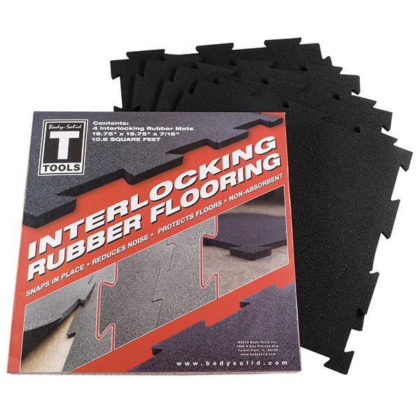 Body-Solid Tools Interlocking Rubber Flooring 4 Pack, Black