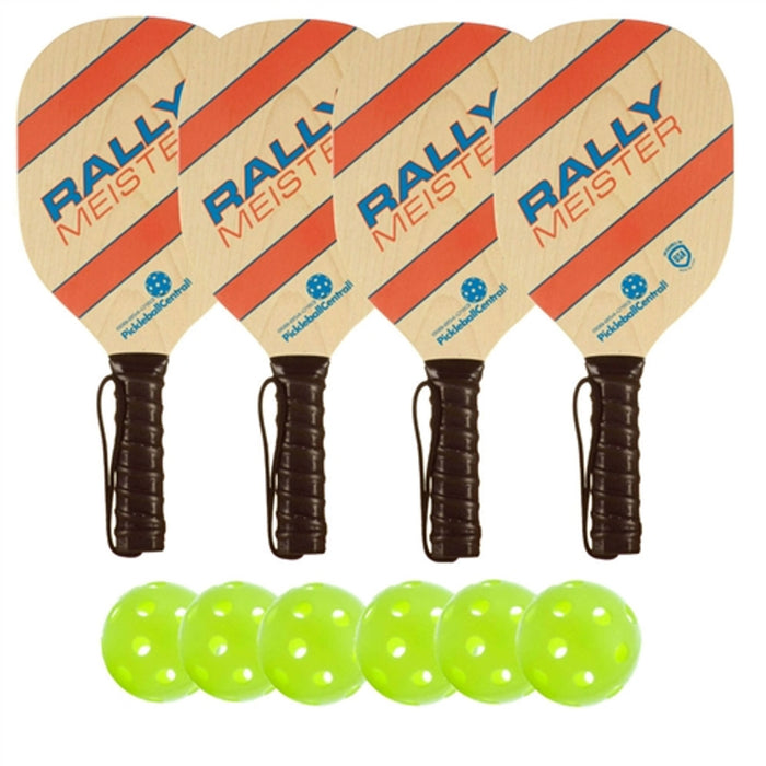 Rally Meister Wood Paddle Deluxe Bundle - 4 Paddles/6 Balls