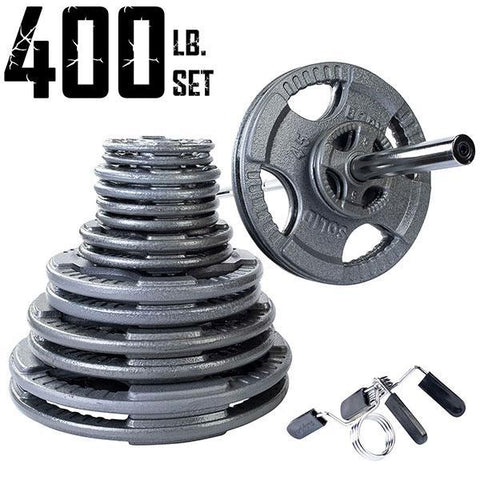 400 lb. Gray Grip Olympic Weight Set with 7ft. Olympic Bar, Collars