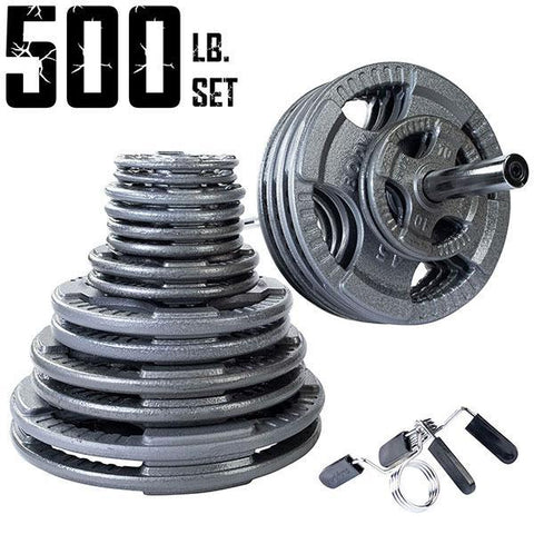 500 lb. Gray Grip Olympic Weight Set with 7ft. Olympic Bar, Collars